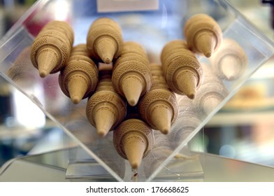 Ice Cream Waffle Cones In A Plastic Holder Box.