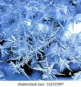 Ice Crystals On Window In Winter