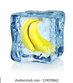 Ice Cube And Banana Isolated On A White Background