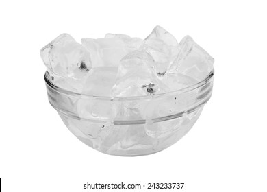 Ice Cube In The Bowl Isolated On White Background