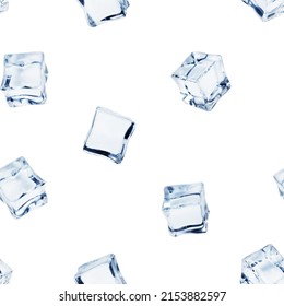 Ice Cube Isolated On White Background, SEAMLESS, PATTERN