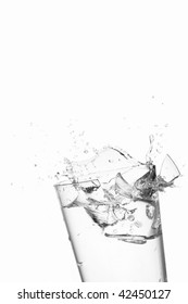 Ice Cube Splash On Water Broken Glass Isolated On White