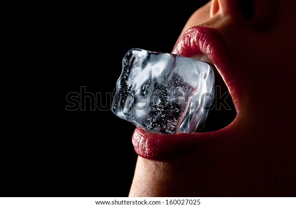 Ice Cube Womans Mouth Against Black Stock Photo Edit Now 160027025