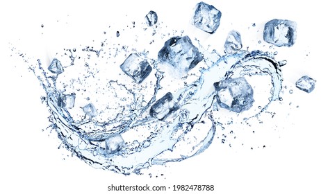 Ice Cubes In Flow Splashing - Cold And Refreshment