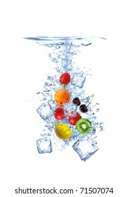 Ice Cubes With Fruit Splashing