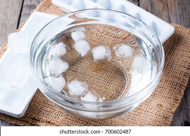 Ice Cubes In A Glass Bowl