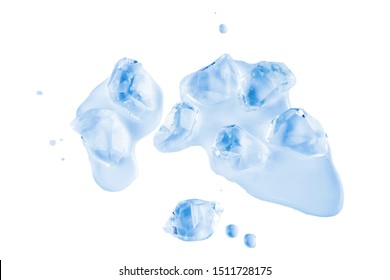 ice cubes on white background. Top view, The ice began to melt into water.