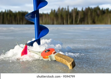 Ice Drill And Ice Fishing Rod