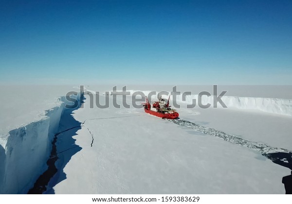 a Ice enpalled\
naldo, ice breaking ship.