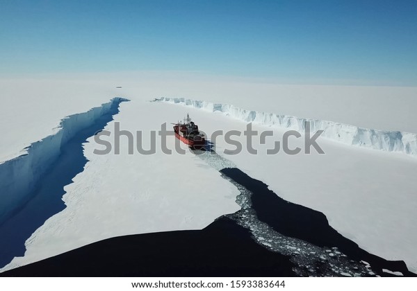 a Ice enpalled\
naldo, ice breaking ship.