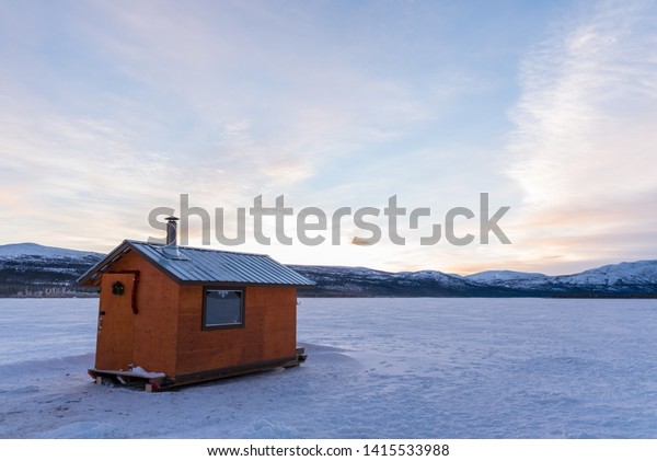 Ice Fishing Cabin On Frozen Lake Stock Photo Edit Now 1415533988