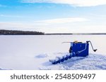 Ice fishing, equipment for ice fishing on snow.