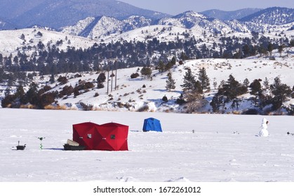 Ice fishing is a popular sport on the frozen waters Lake Helena.