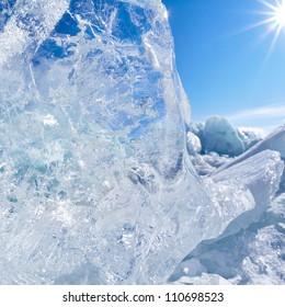 Ice Floe And Sun On Winter Baikal Lake