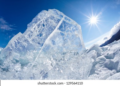 Ice Floe And Sun On Winter Baikal Lake