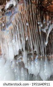 Ice Formation On Red Cliff On Apostle Islands, Wisconsin 