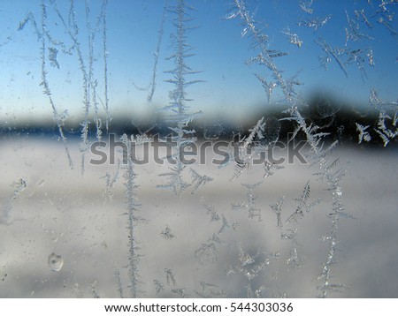 Ice formation on window during very cold day.