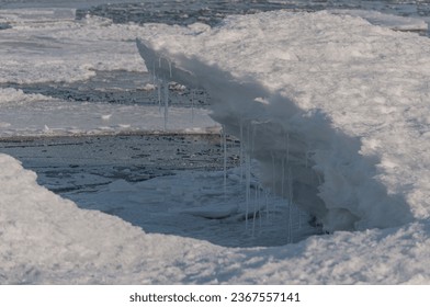 Ice formations and icicles on the shores of the Gulf of Bothnia in Pori, Finland - Powered by Shutterstock