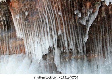 Ice Formations On Red Cliff On Apostle Islands, Wisconsin 