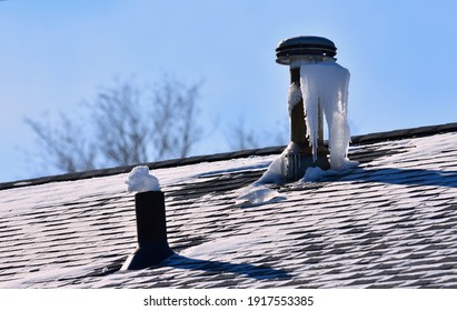 Ice Forming On Roof Vents From Moist Air In Home. Ice Plugging Sewer Vents Can Create Problems.