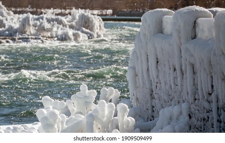 Ice And Frost Build Up In The Middle Of Winter.  The Mist From Niagara Falls Freezes On Everything It Touches, Including The Trees, Fences And Rocks.