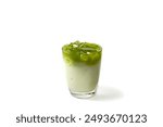 Ice green tea milk serving on white background and isolated concept.