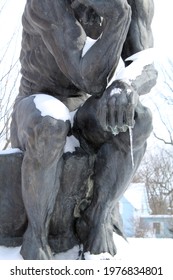 Ice hanging from The Thinker
