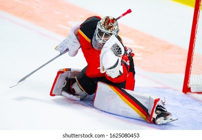 Ice Hockey Goalie Makes A Great Glove Save