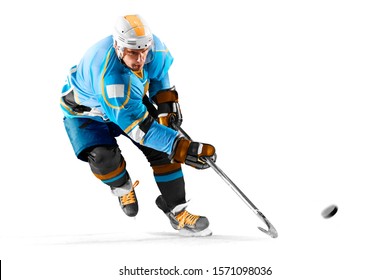 Eishockeyspieler einzeln auf schwarzem Hintergrund