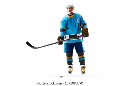 Ice Hockey Player Isolated On Black Background
