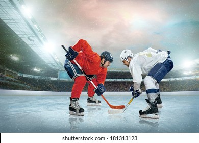 Ice hockey player on the ice. Open stadium - Winter Classic game. - Powered by Shutterstock