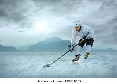 Ice Hockey Player On The Ice. USA National Team.