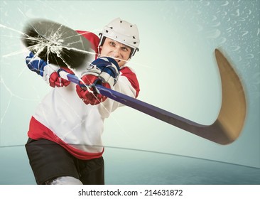 Ice Hockey Puck Hit The Opponent Visor