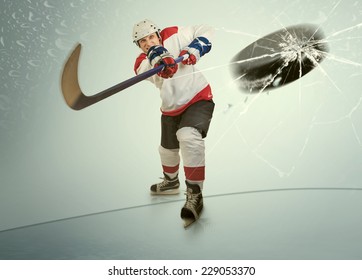 Ice Hockey Puck Hit The Opponent Visor