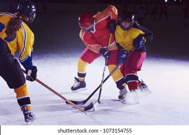 Ice Hockey Sport Players In Action, Business Comptetition Concpet, Teen Girls On Training