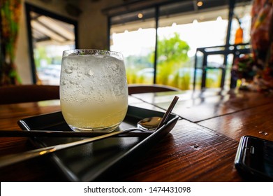 Ice Honey Lemon Soda In Rainy Day.