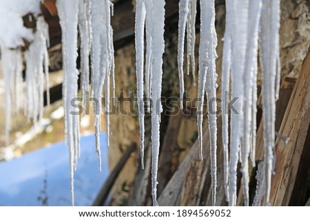 ice icicles on the roof winter basque country