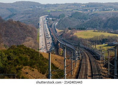 ICE Intercity railway, route parallel to the Autobahn in Germany