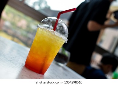 Ice Italian Soda In Plastic Cup, Beverage For Summer