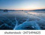 Ice of Lake Baikal, the deepest and largest freshwater lake by volume in the world, located in southern Siberia, Russia