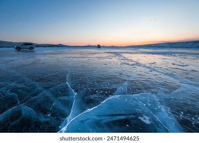 Ice of Lake Baikal, the deepest and largest freshwater lake by volume in the world, located in southern Siberia, Russia - Powered by Shutterstock