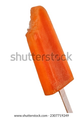 ice lolly with orange flavor bite and on white background