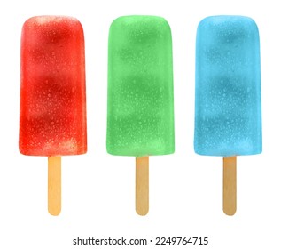 Ice lollys collection, frozen popsicles isolated