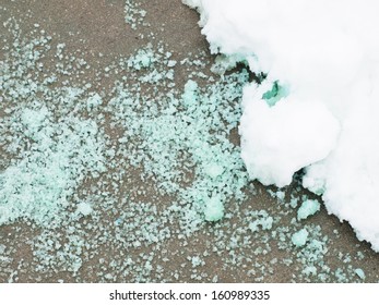 Ice Melt Agent Applyed To The Sidewalk.