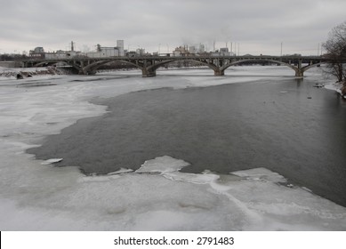 Ice On The Cedar River, Downtown Cedar Rapids, Iowa