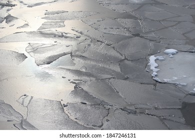 Ice On The River Top View. Abstract Blocks Of Ice