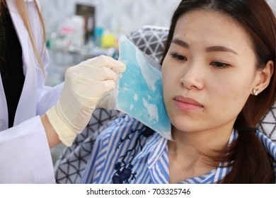 Ice Pack At Face Prepared To Filler Injection 