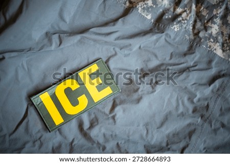 ICE patch on gray background.