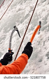 Ice Pick, Axe For Climbing, In Hand Of Ice Climber 