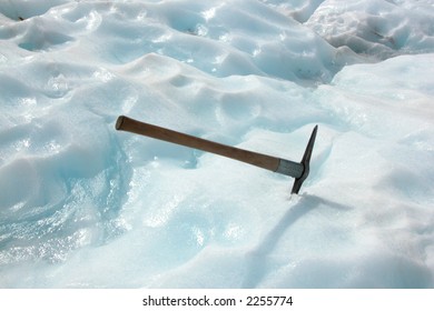 Ice Pick In Ice On Fox Glacier, South Island, New Zealand